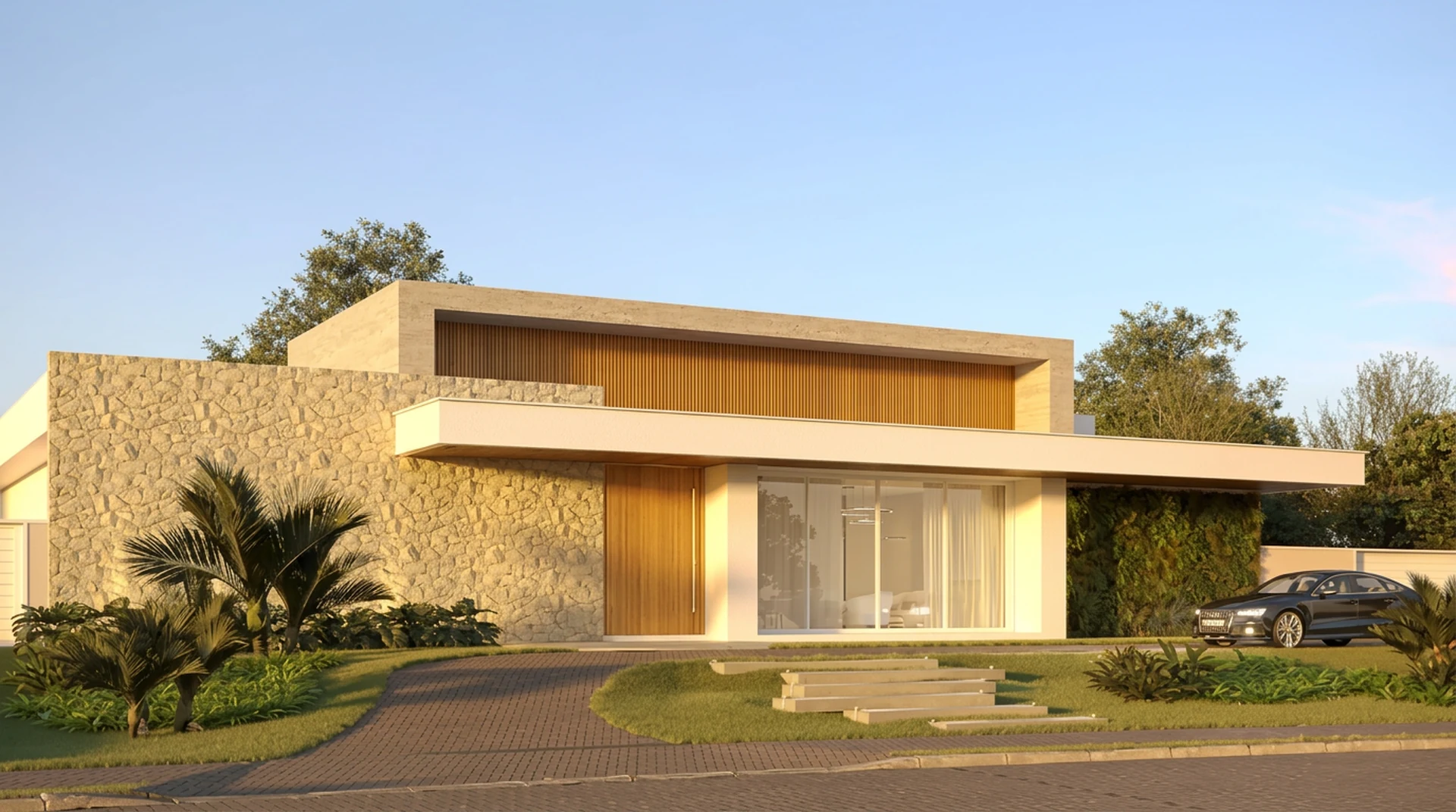 Renderização da fachada da Residência Trianon, em Ourinhos/SP, executada em Light Steel Frame